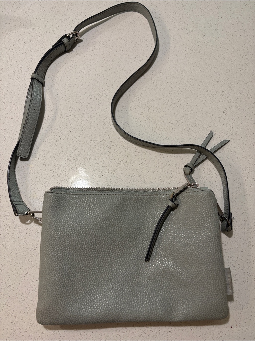 Rae Dunn Women's Pebbled Leather Crossbody Bag in Light Gray